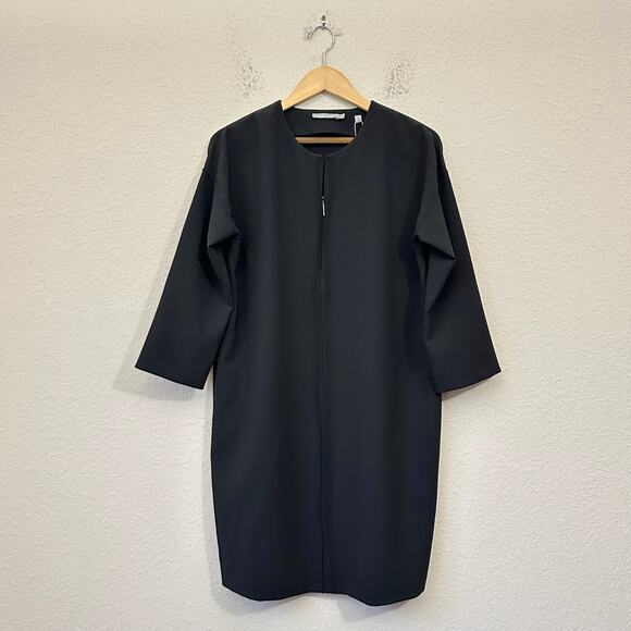 VINCE Front Zip Mini Dress Black Stretch Shift Minimalist Gothic NWT - Picture 1 of 14